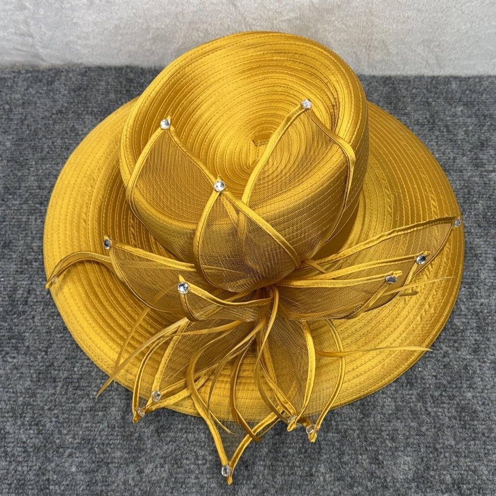 VTG Ben Marc Hat Sun Womens Adjustable Gold Rhinestone Wide Brim Church Derby - Picture 2 of 10